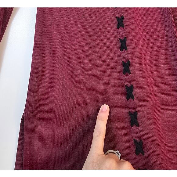 Misook burgandy red S knit open cardigan tunic length vintage business casual - Picture 6 of 9